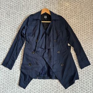 Women's Love & Liberty Simone Linen Trench Coat with Lace Detail in Navy, Size M